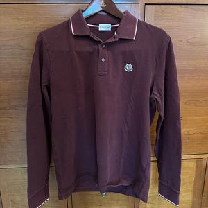 MONCLER maroon long sleeve polo Size L